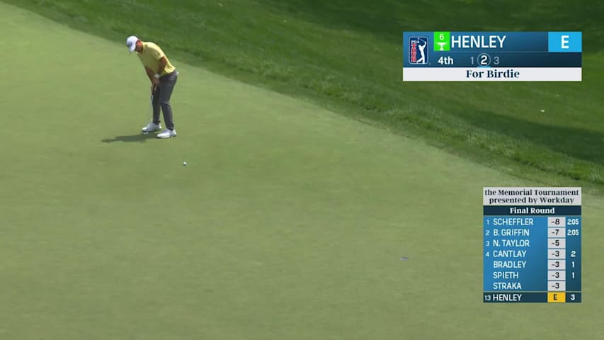 Russell Henley sinks a 26-foot birdie putt on No. 4 at the Memorial
