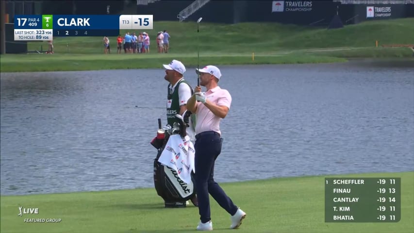 Wyndham Clark nearly spins it in to set up birdie at Travelers