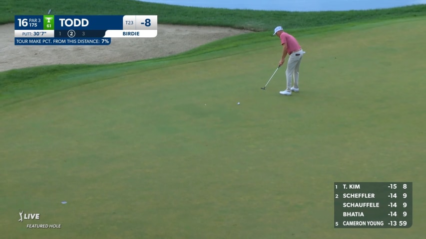 Brendon Todd sinks 30-footer for birdie at Travelers