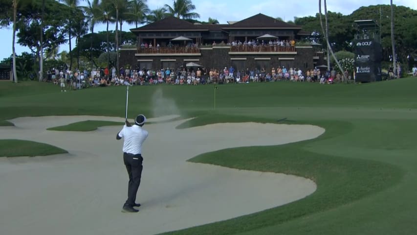 Vijay Singh escapes fairway bunker for birdie at Mitsubishi