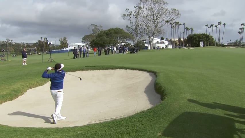 Thongchai Jaidee reaches green from fairway bunker at Hoag Classic