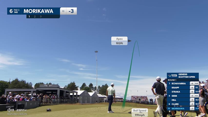 Collin Morikawa birdies stadium hole at Genesis Scottish Open