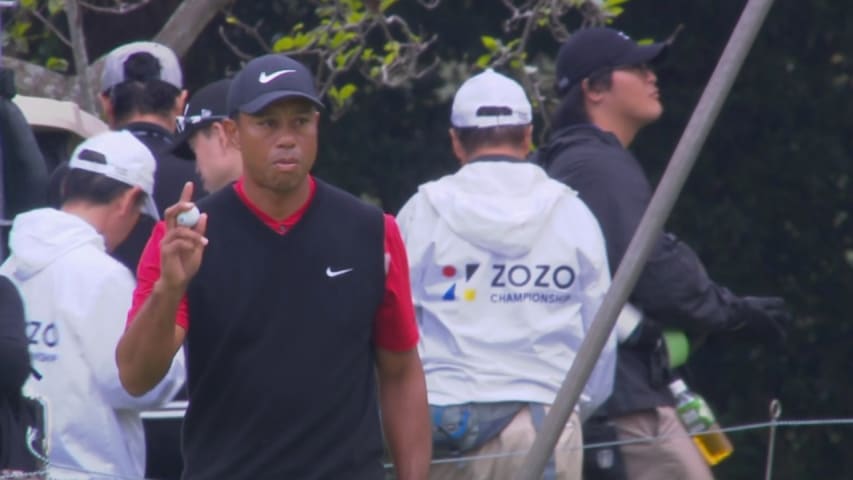 Tiger Woods' approach sets up birdie putt on No. 14 at ZOZO 