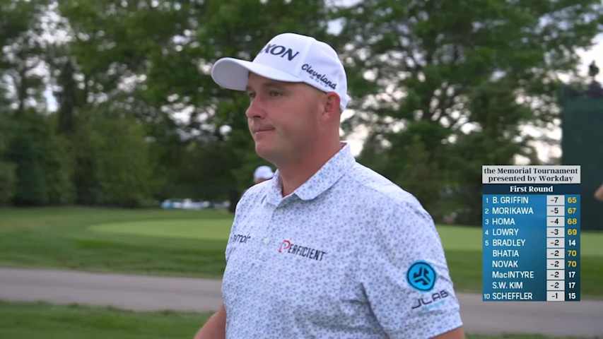 Sepp Straka sinks a 26-foot birdie putt at the Memorial