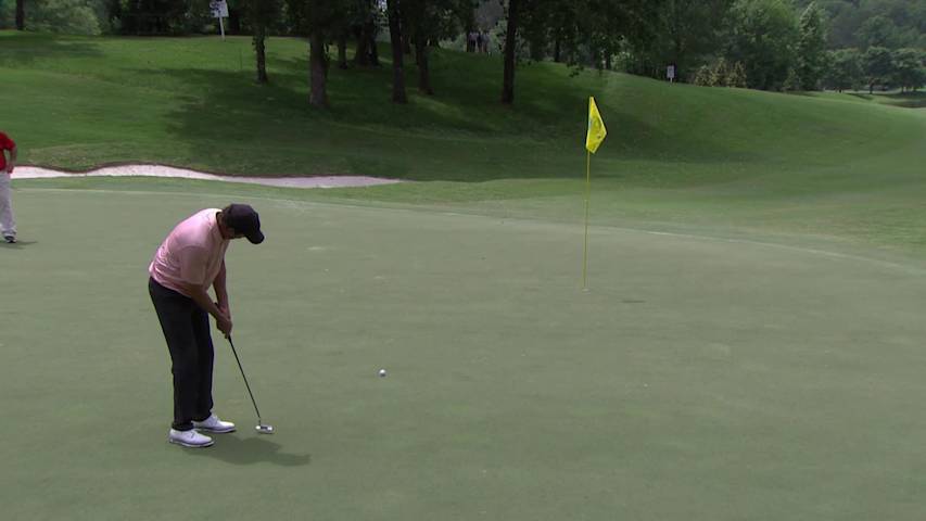 Stephen Ames makes birdie putt on No. 9 at Regions Tradition