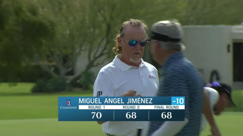 Miguel Angel Jiménez makes birdie putt at Galleri Classic