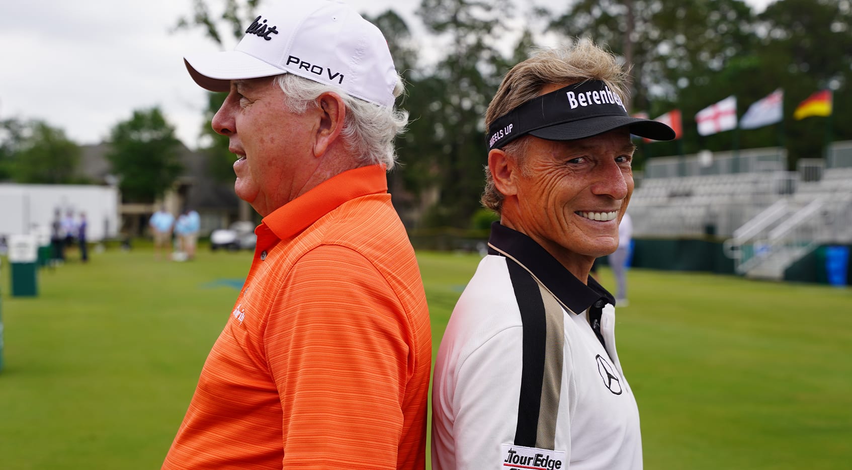Hale Irwin (left) and Bernhard Lander (right) at The Woodlands CC. (PGA TOUR Champions)
