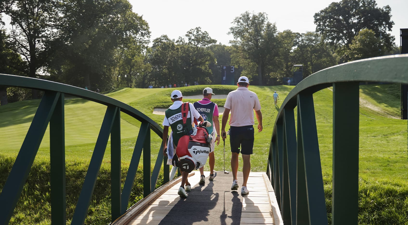 Diego Origel caddying for Scottie Scheffler at the BMW Championship pro-am. (Evans Scholar Foundation)