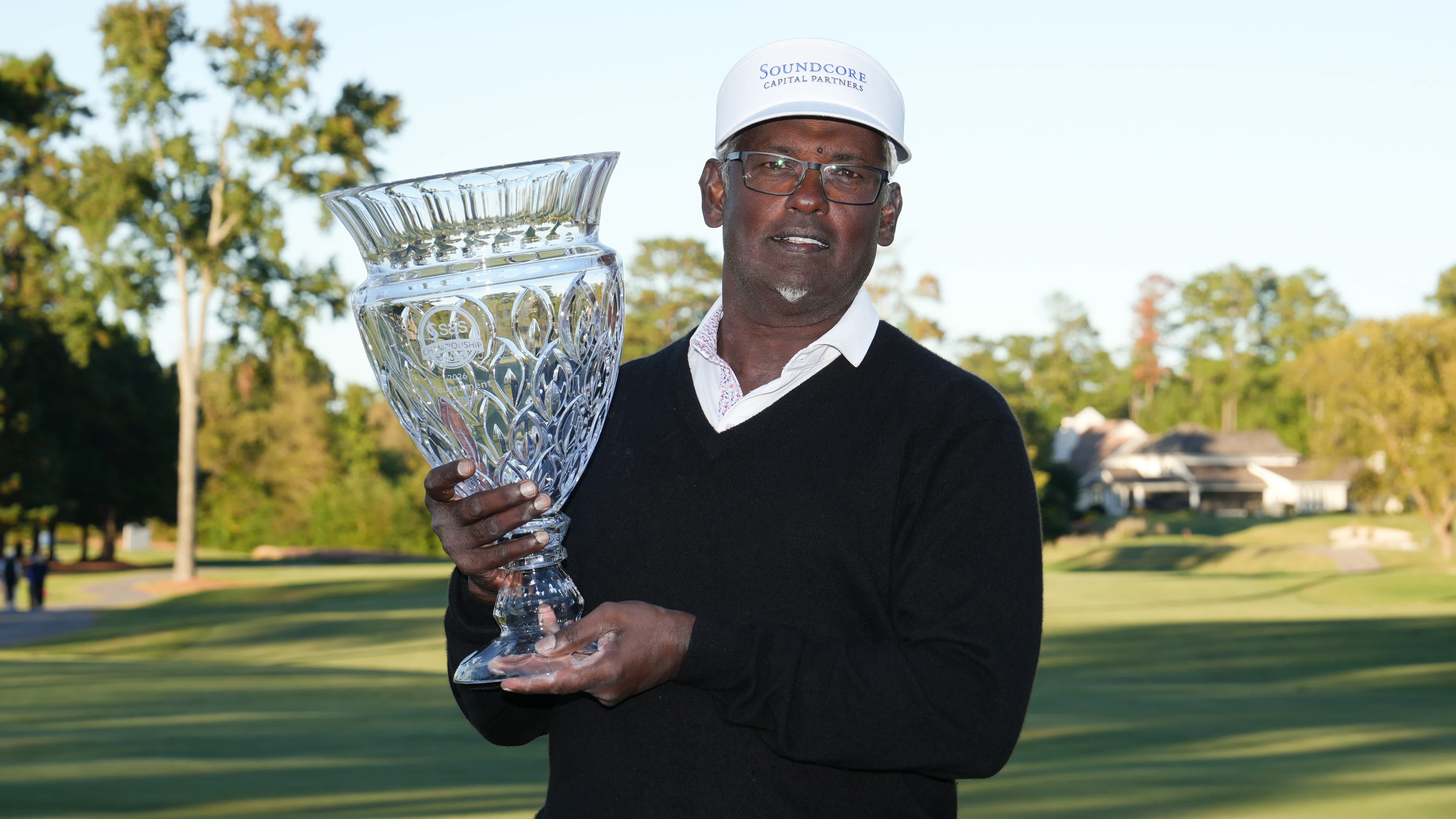 Vijay Singh watching his tee shot during the final round of the SAS Championship at Prestonwood Country Club