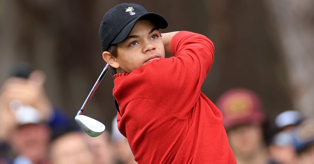 Charlie Woods one ups Tiger with high school state championship trophy
