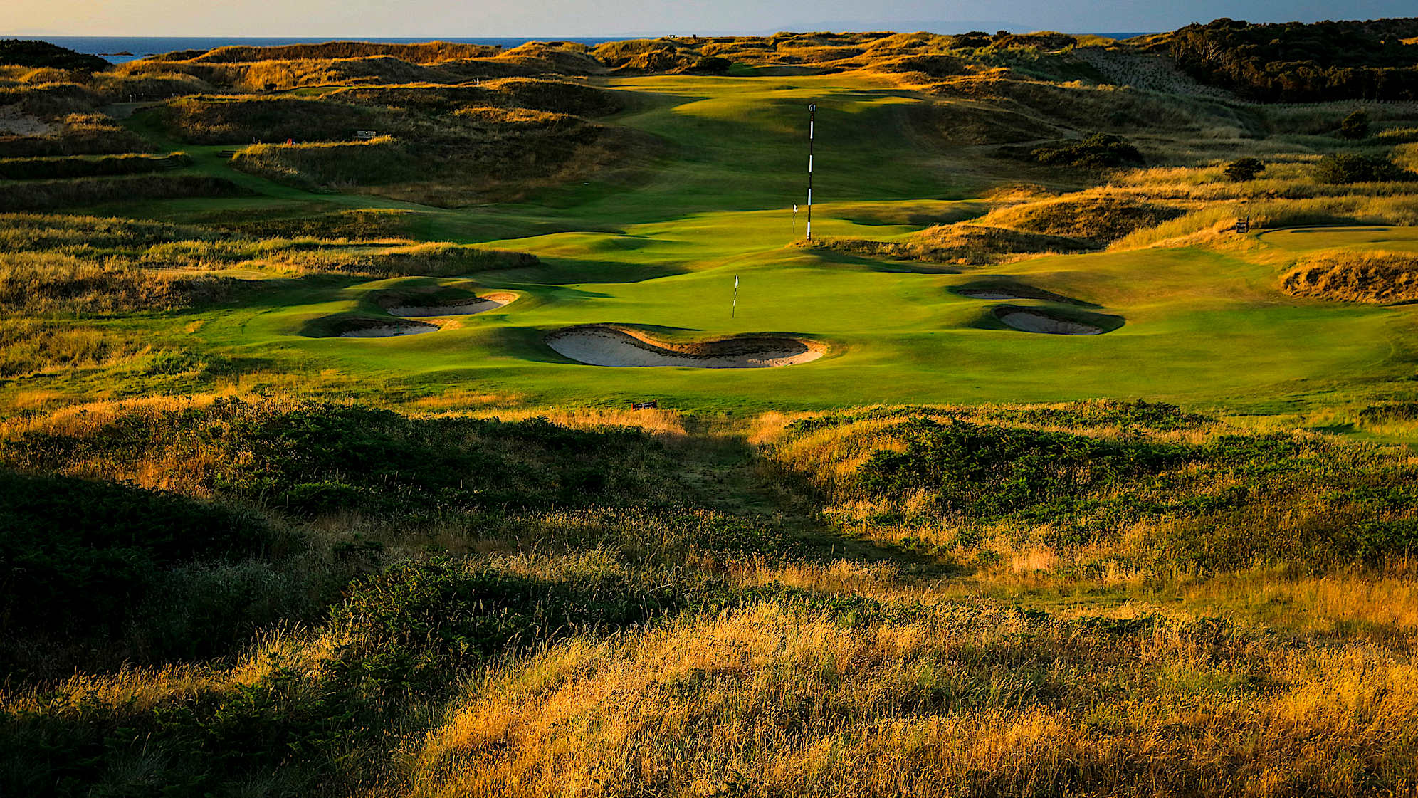 FEATHER BED: The distinctive and photogenic par-3 13th sees a dramatic elevation change from tee to green. The green, unusually, runs from front to back and is surrounded by five bunkers. An alteration to the front left portion of the green allows for a tough front pin position to be placed here during the Championship. (Descriptions courtesy of the R&A)