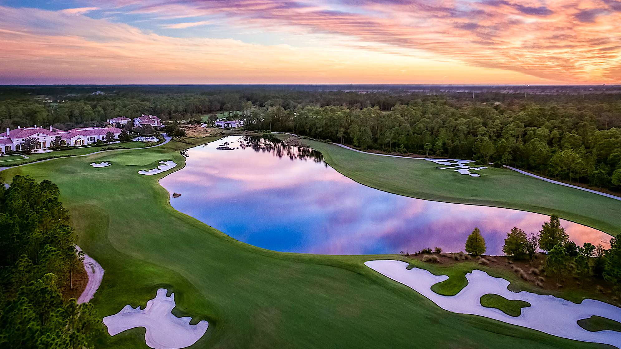 All great courses finish strongly, and The Concession is no exception. The ideal drive is left center of the fairway; the water comes up quickly on the right. The demanding second shot must avoid bunkers and more water on the right. If you must, bail out to the left.