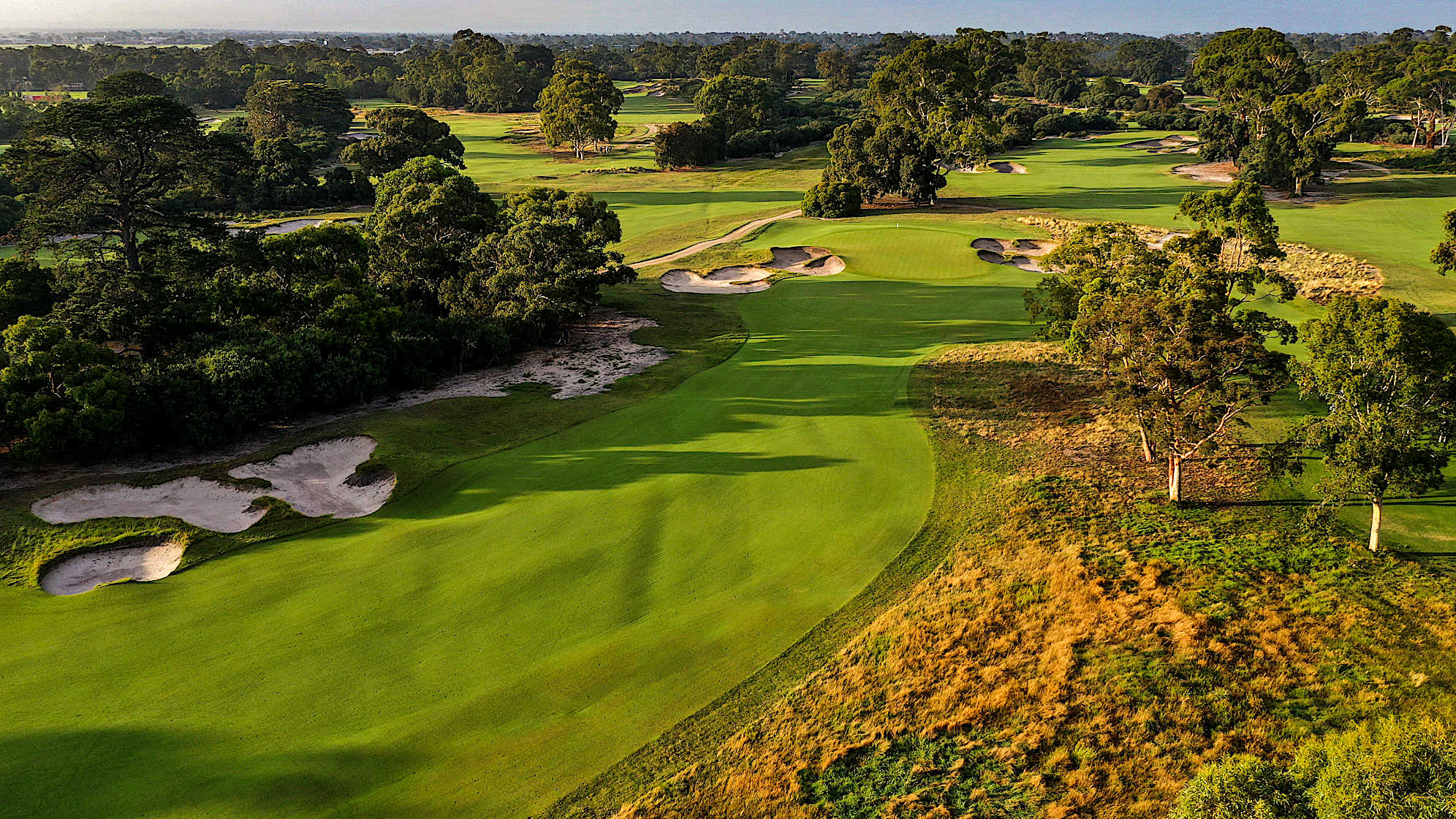 Hole 2: Par 4, 351 meters (2028 Presidents Cup Hole No. 11)  A well placed tee shot will leave only a short, uninterrupted pitch to the green. However, heavy timber on the left could spell trouble for any wayward shots or shortcut attempts. Accuracy, not distance, is the key.