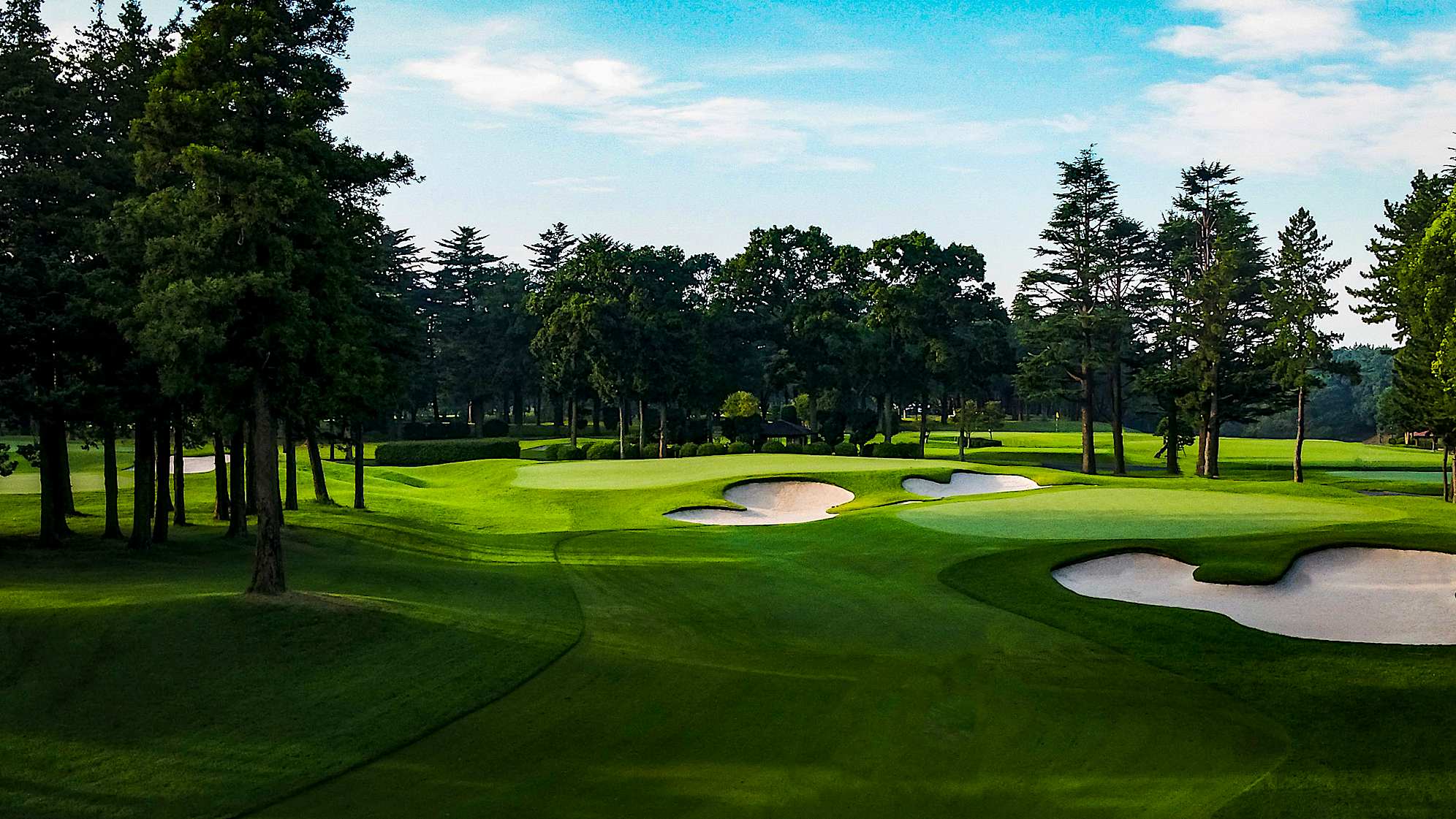 Dogleg left par 5. With trouble left and right off the tee, a good tee shot around the corner to the left side of the fairway will allow for a chance at going for the green in two. Carrying the sand trap on the left will require a 280 yard drive; successful attempts may give way to an exciting birdie or eagle finish. The green slopes from back to front and is heavily guarded by 3 large bunkers. 