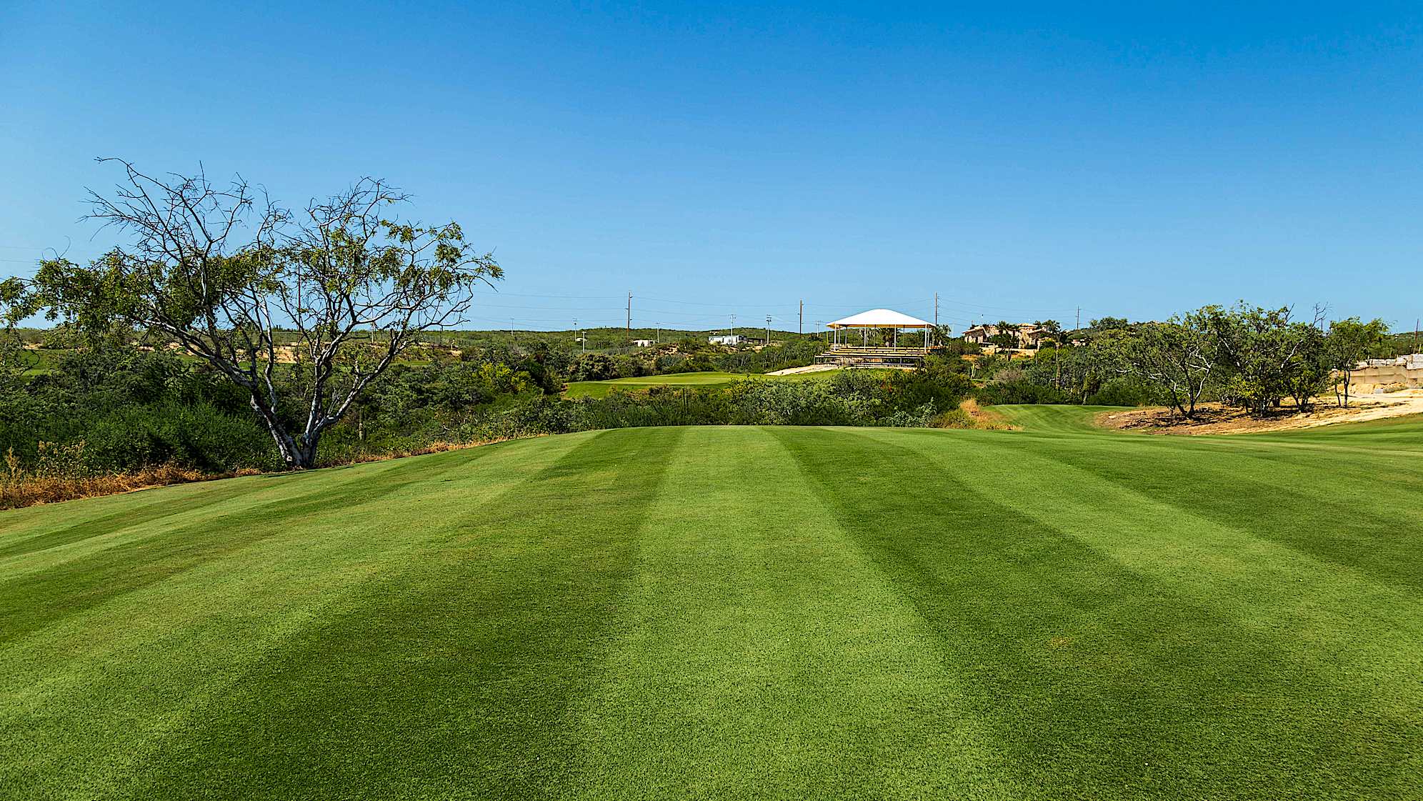 As the shortest par 3 on the course, this hole introduces drama near the round's end. Golfers face an "all or nothing" carry to a green nestled at the confluence of two arroyo canyons. With three distinct levels, navigating the green requires precision from a short iron shot.