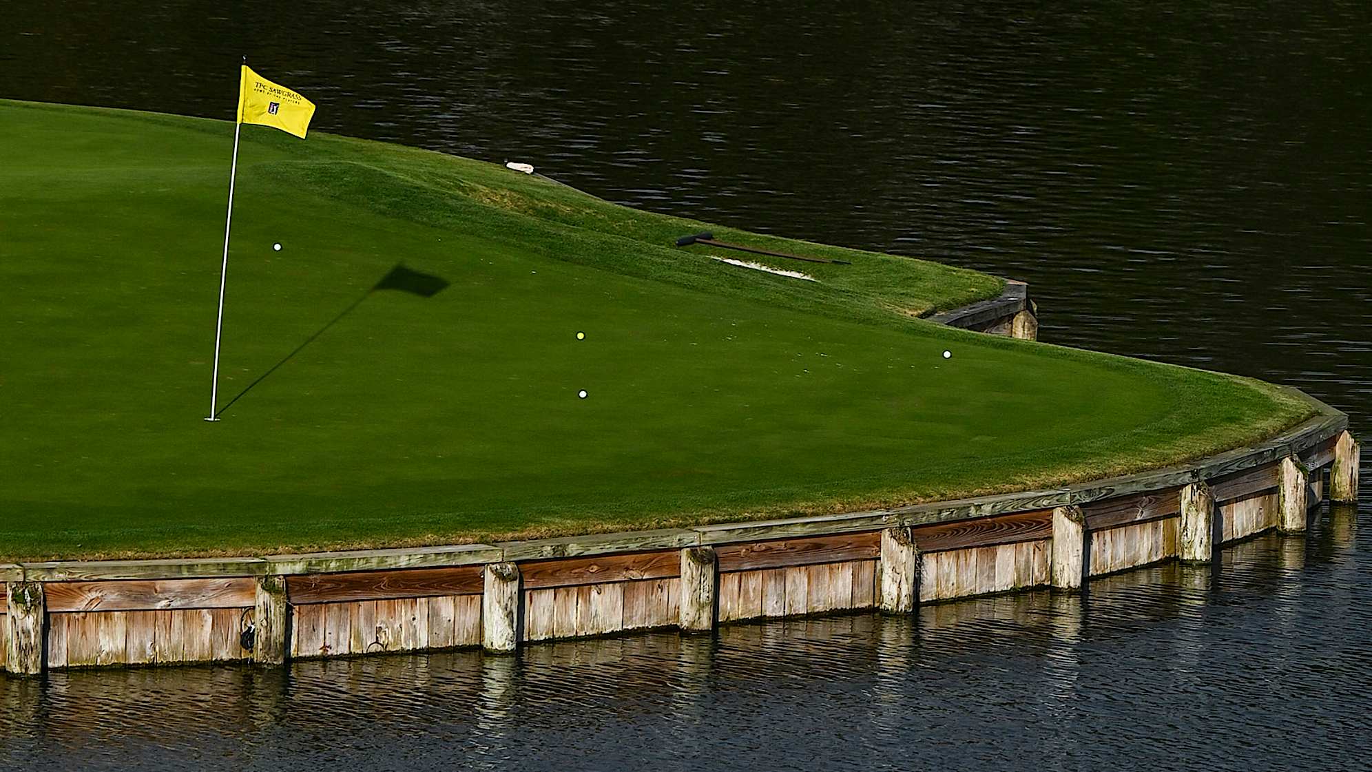 Four balls sit safely on the 17th hole green on the Stadium Course at TPC Sawgrass, home of THE PLAYERS Championship, on January 20, 2023 in Ponte Vedra Beach, Florida. (Photo by Keyur Khamar/PGA TOUR via Getty Images)
