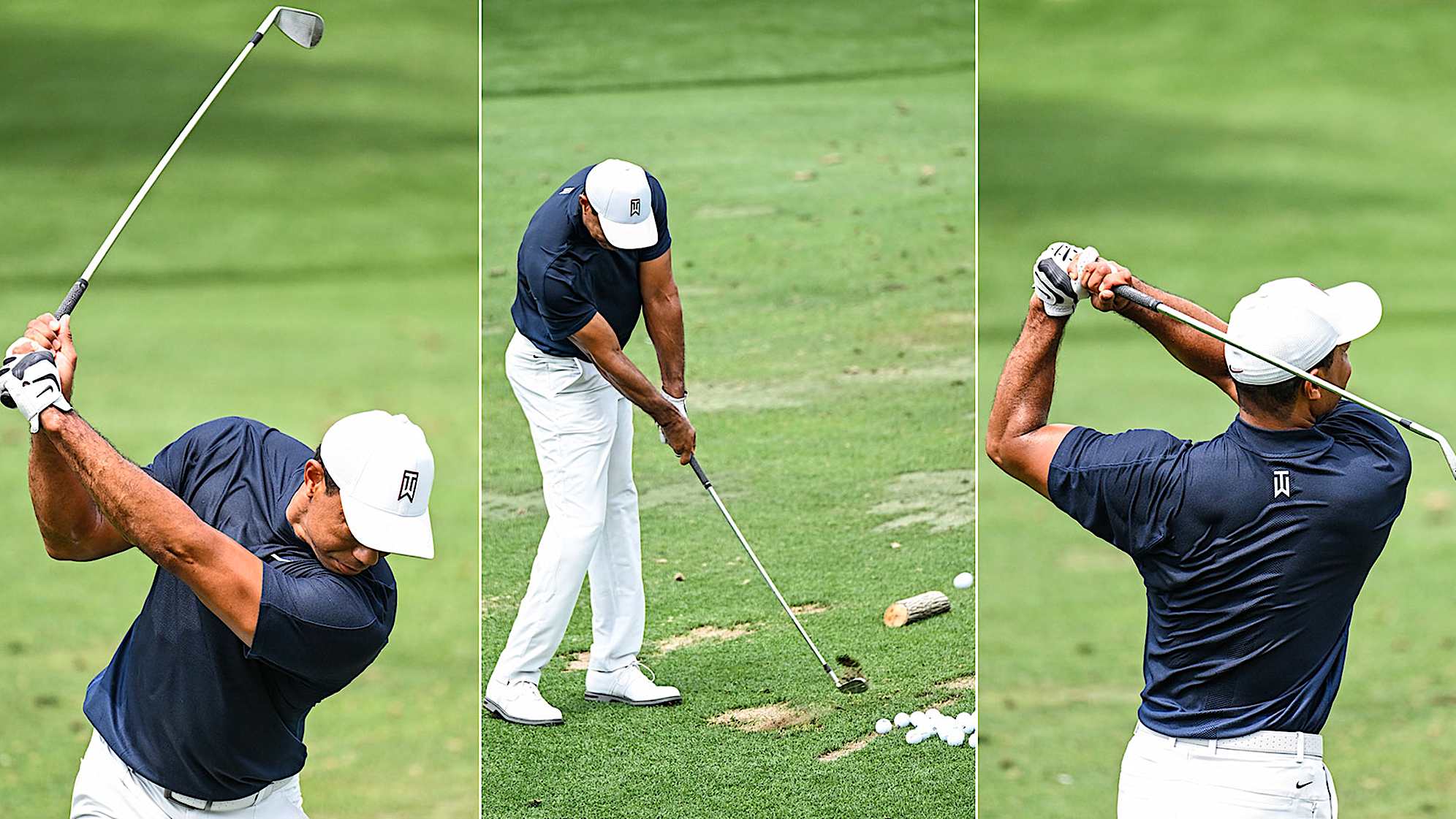 Woods hits three more 8-irons.