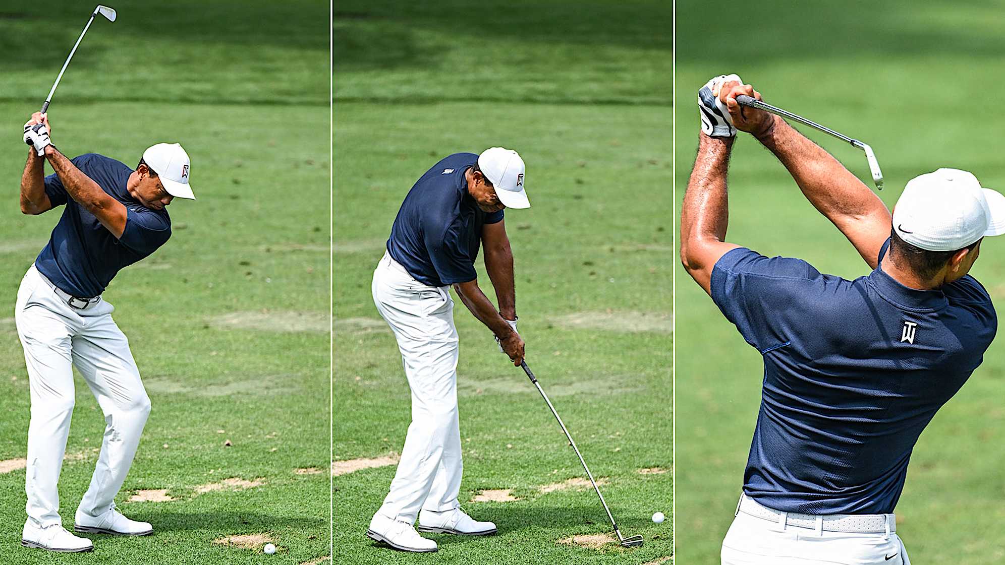 Woods hits nine shots with a TaylorMade P-7TW 4-iron.