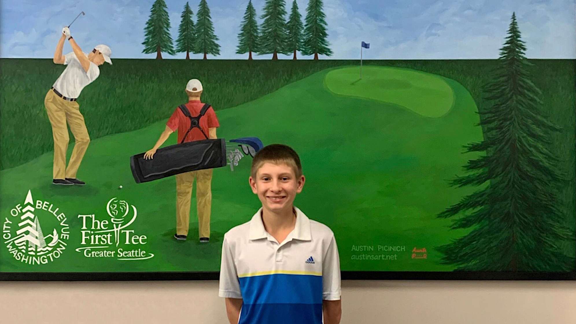 A mural painted by Austin Picinich in the clubhouse of Crossroads Par 3 Golf Course at the First Tee – Greater Seattle. (Courtesy Austin Picinich)