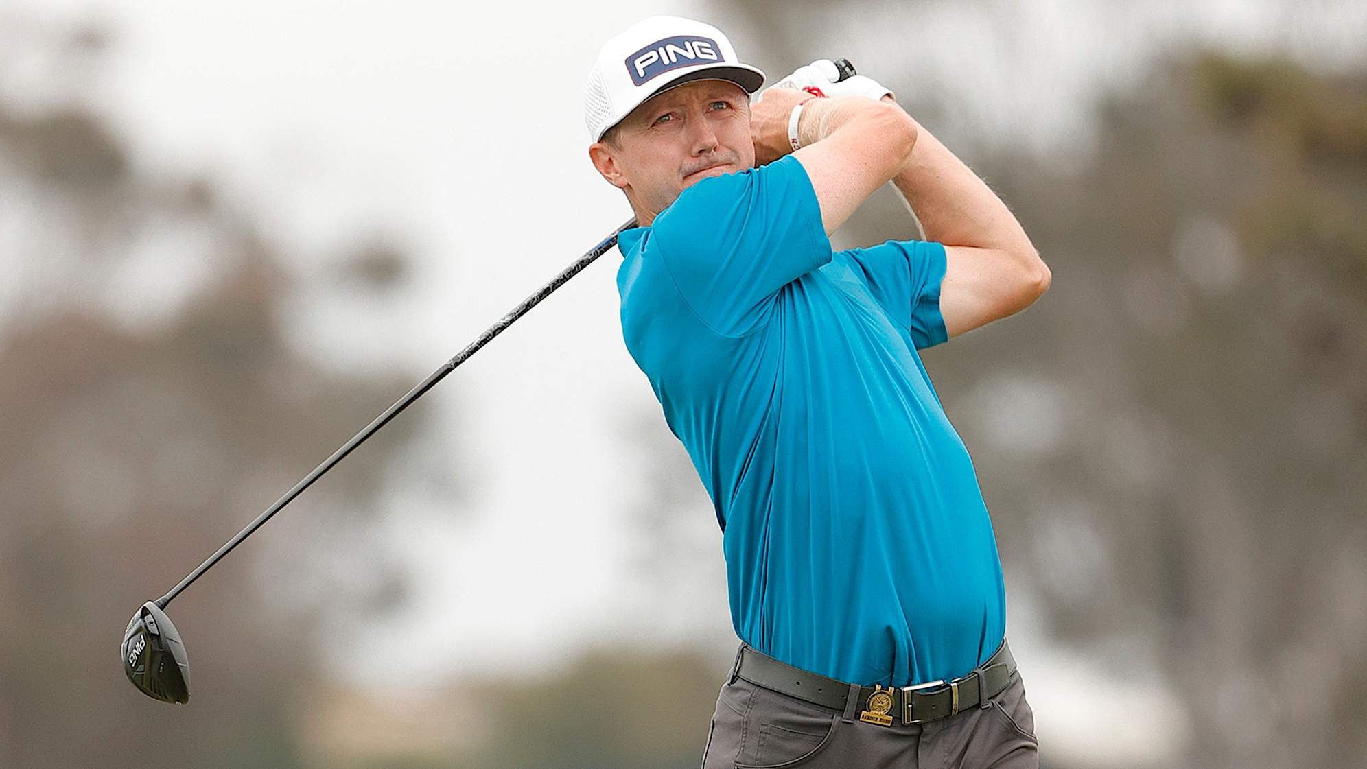 Mackenzie Hughes tees off on the fifth hole at Torrey Pines during the 2021 U.S. Open. (Ezra Shaw/Getty Images)