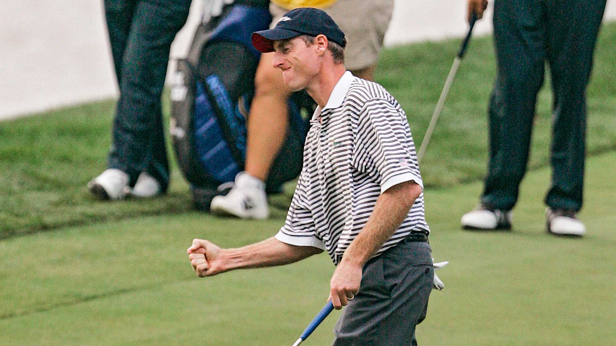 UNITED STATES - SEPTEMBER 23: Jim Furyk of the U.S. team during the second round of The Presidents Cup at Robert Trent Jones Golf Club in Prince William County, Virginia on September 23, 2005. (Photo by J Rogash/Getty Images)