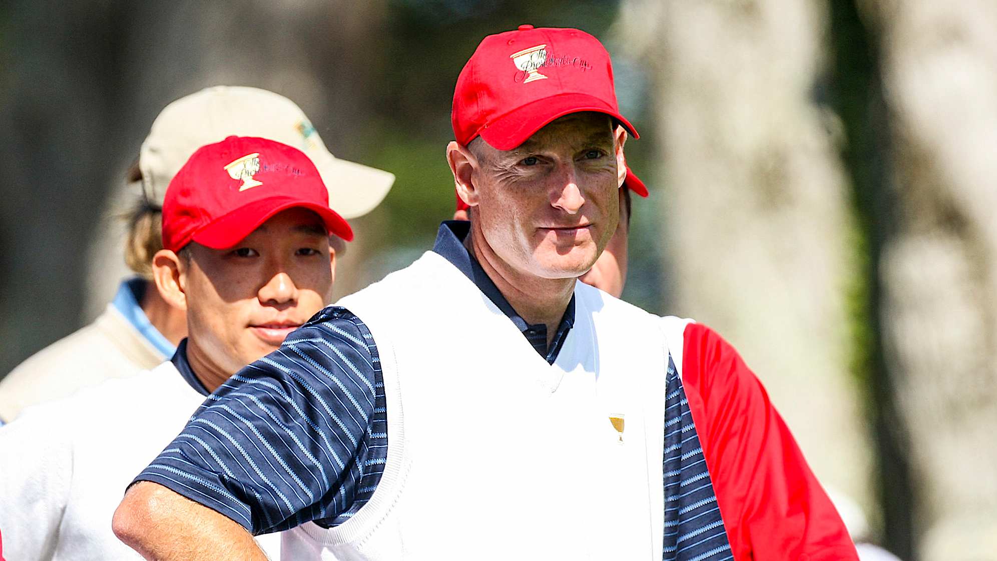 SAN FRANCISCO - OCTOBER 09: Jim Furyk of the USA Team and Anthony Kim on the tee at the 6th hole during the Day Two Fourball Matches in The Presidents Cup at Harding Park Golf Course on October 9, 2009 in San Francisco, California (Photo by David Cannon/Getty Images)