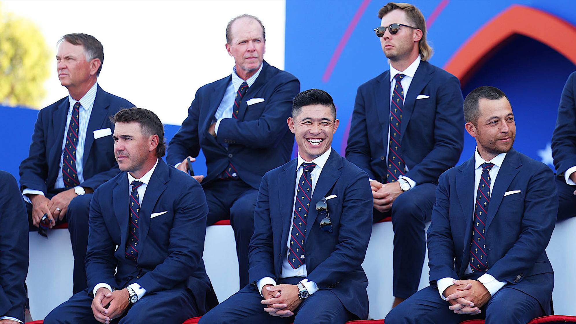 Collin Morikawa looks on alongside his teammates during the Opening Ceremony for the 2023 Ryder Cup. (Andrew Redington/Getty Images)
