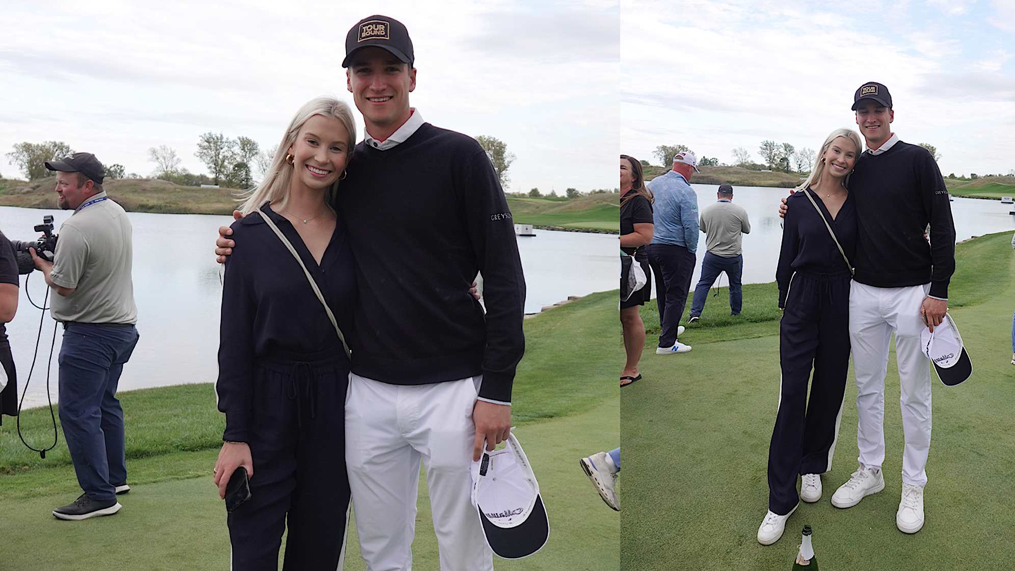 Adrien Dumont De Chassart and his partner at the PGA TOUR card ceremony. (Stephanie Royer/PGA TOUR)