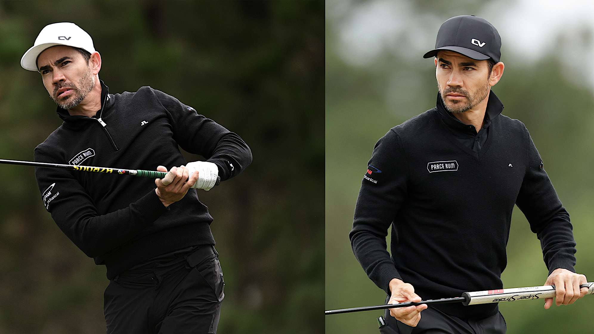 From left to right, Camilo Villegas at the AT&T Pebble Beach Pro-Am and Visit Knoxville Open in 2023. (Getty Images)