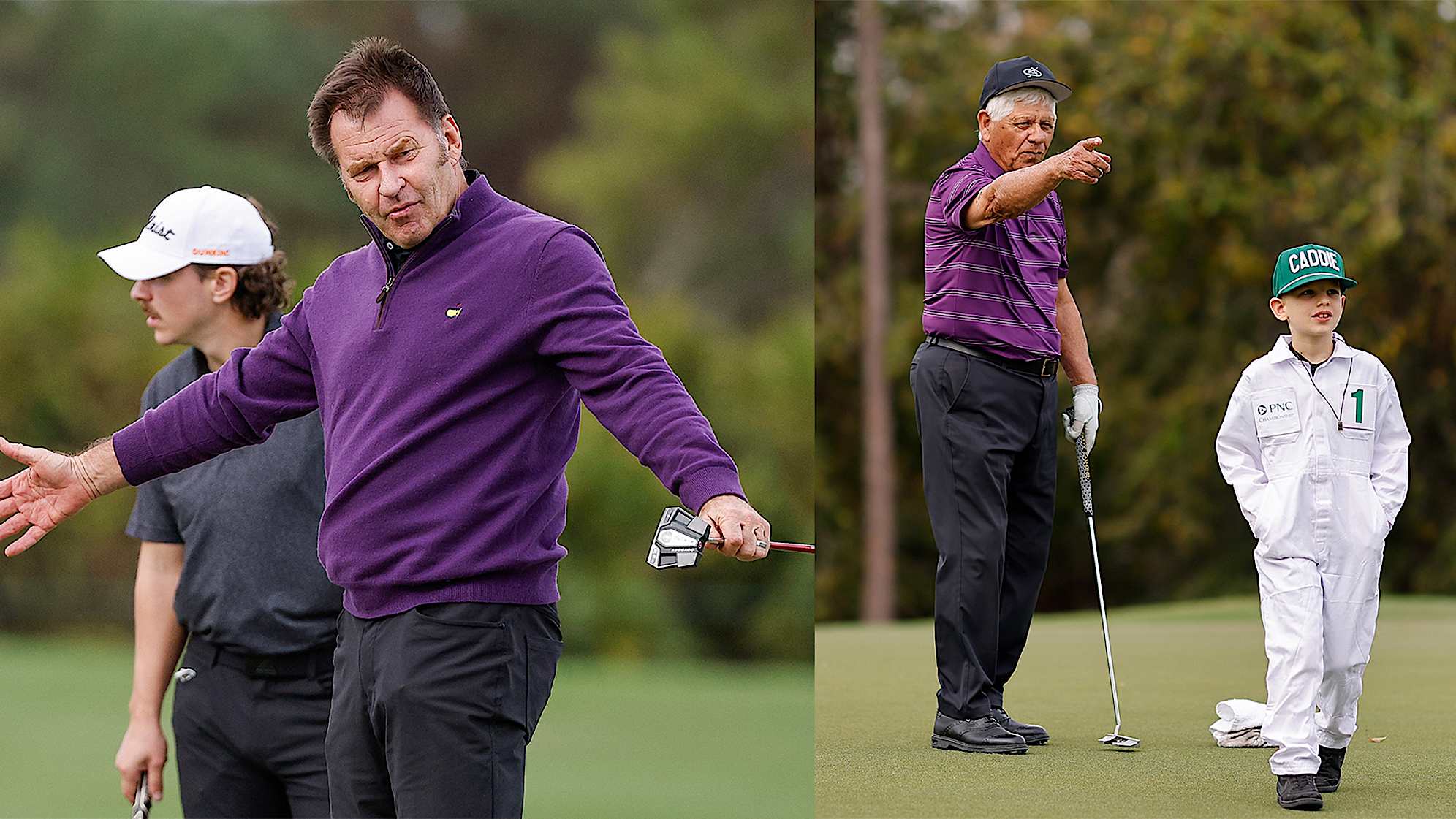 Sir Nick Faldo (left) and Lee Trevino (right) along with Gideon Pillmore at the 2023 PNC Championship pro-am. (Getty Images)
