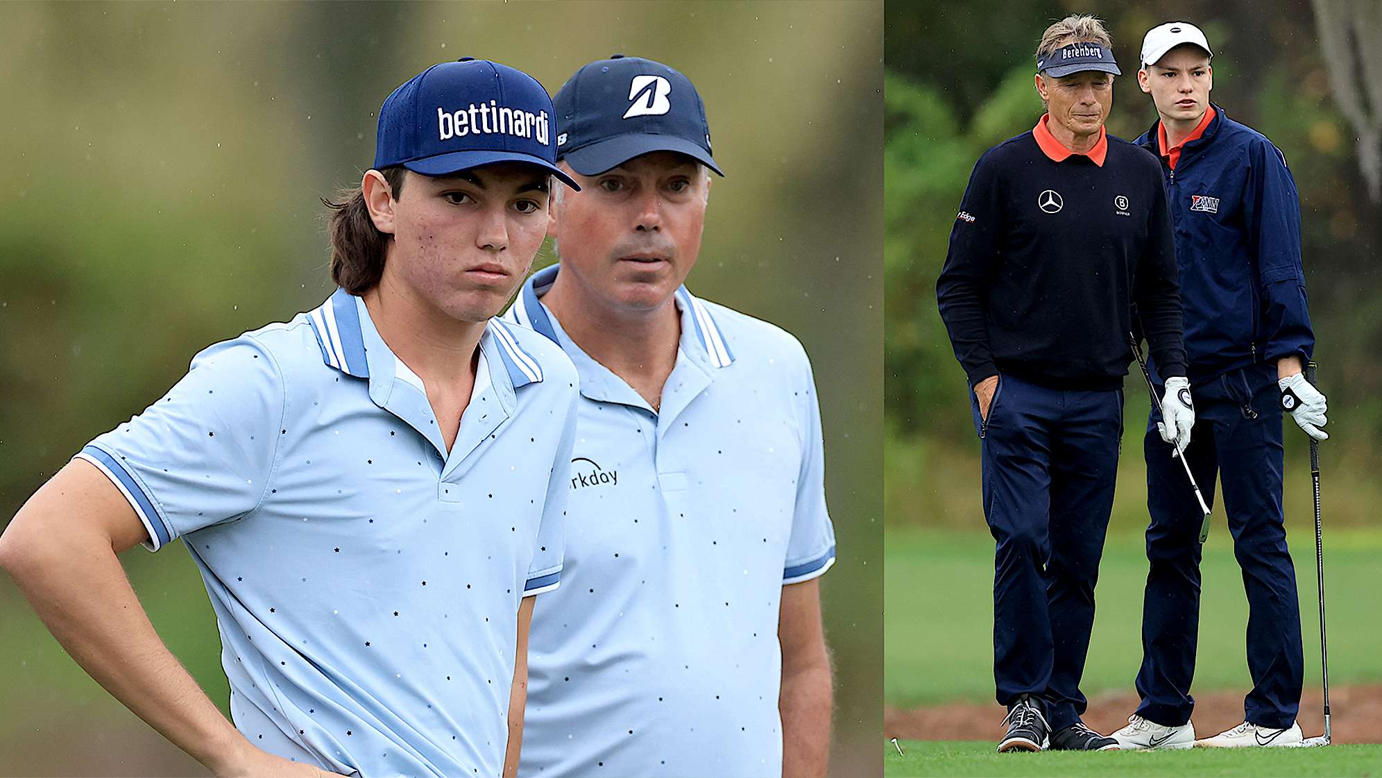 Matt and son Cameron Kuchar (left) and Bernhard and son Jason Langer (right) at the 2023 PNC Championship. (Getty Images)