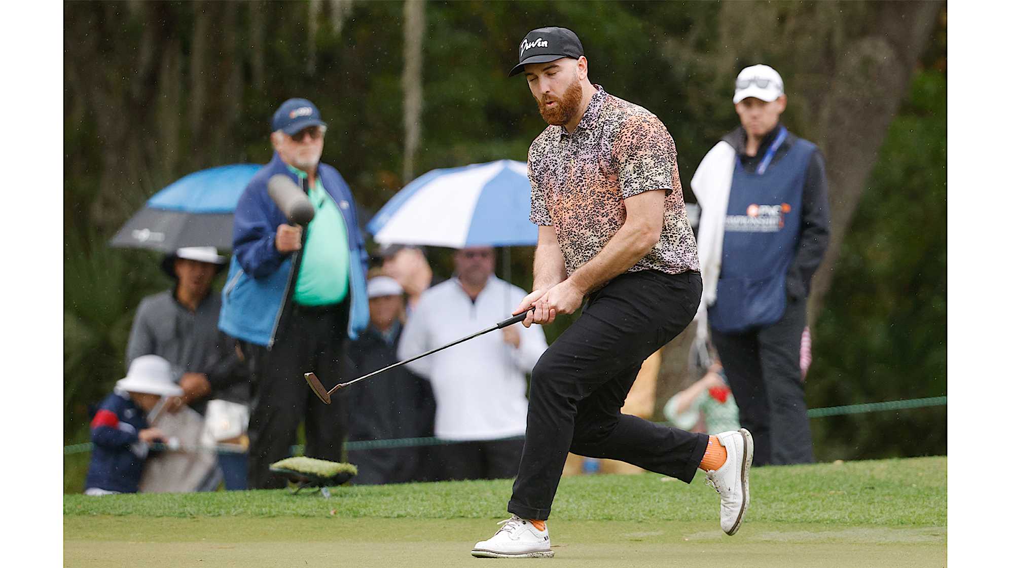 Shaun O'Meara, son of Mark O'Meara, during the first round of the 2023 PNC Championship. (Mike Mulholland/Getty Images)