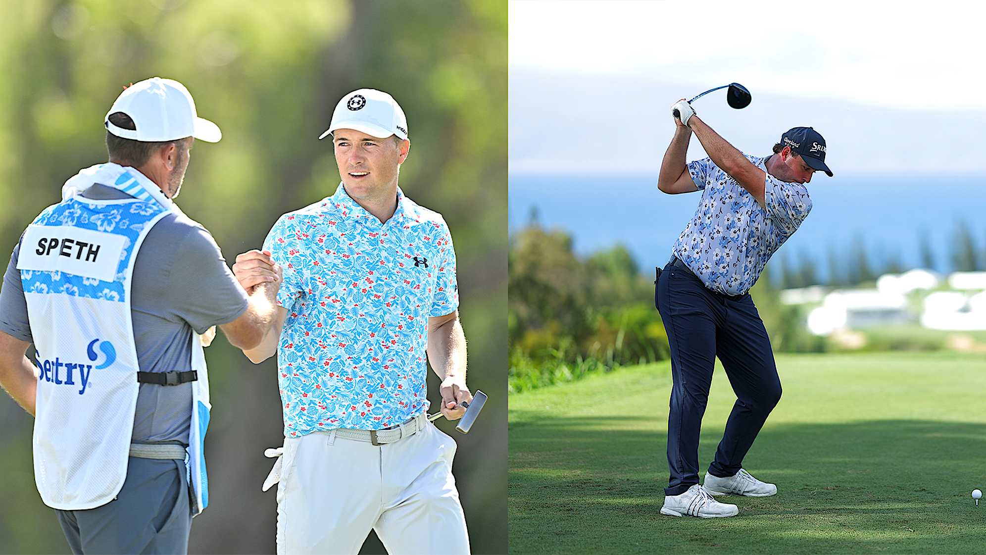 Jordan Spieth (left) and Sepp Straka (right) during the second round of The Sentry. (Getty Images)