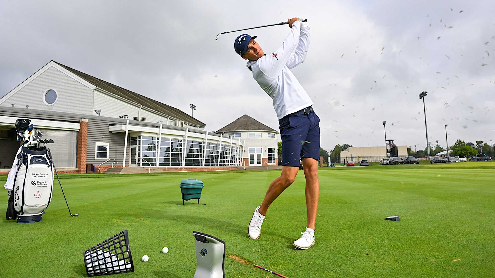CHAMPAIGN, ILLINOIS - SEPTEMBER 28: Adrien Dumont de Chassart practices at Demirjian Golf Practice Facility at the University of Illinois on September 28, 2023 in Champaign, Illinois. (Photo by Ben Jared/PGA TOUR)