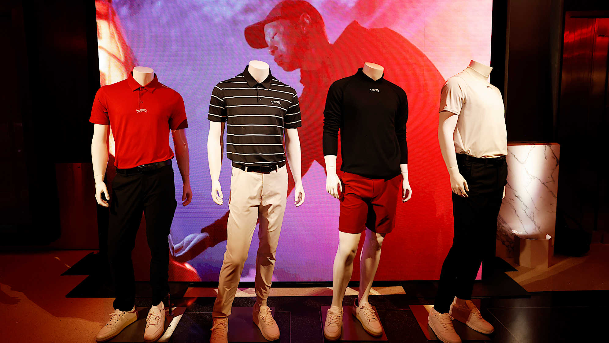 A look at the “Sun Day Red” clothing line launched by Tiger Woods. (Kevork Djansezian/Getty Images)