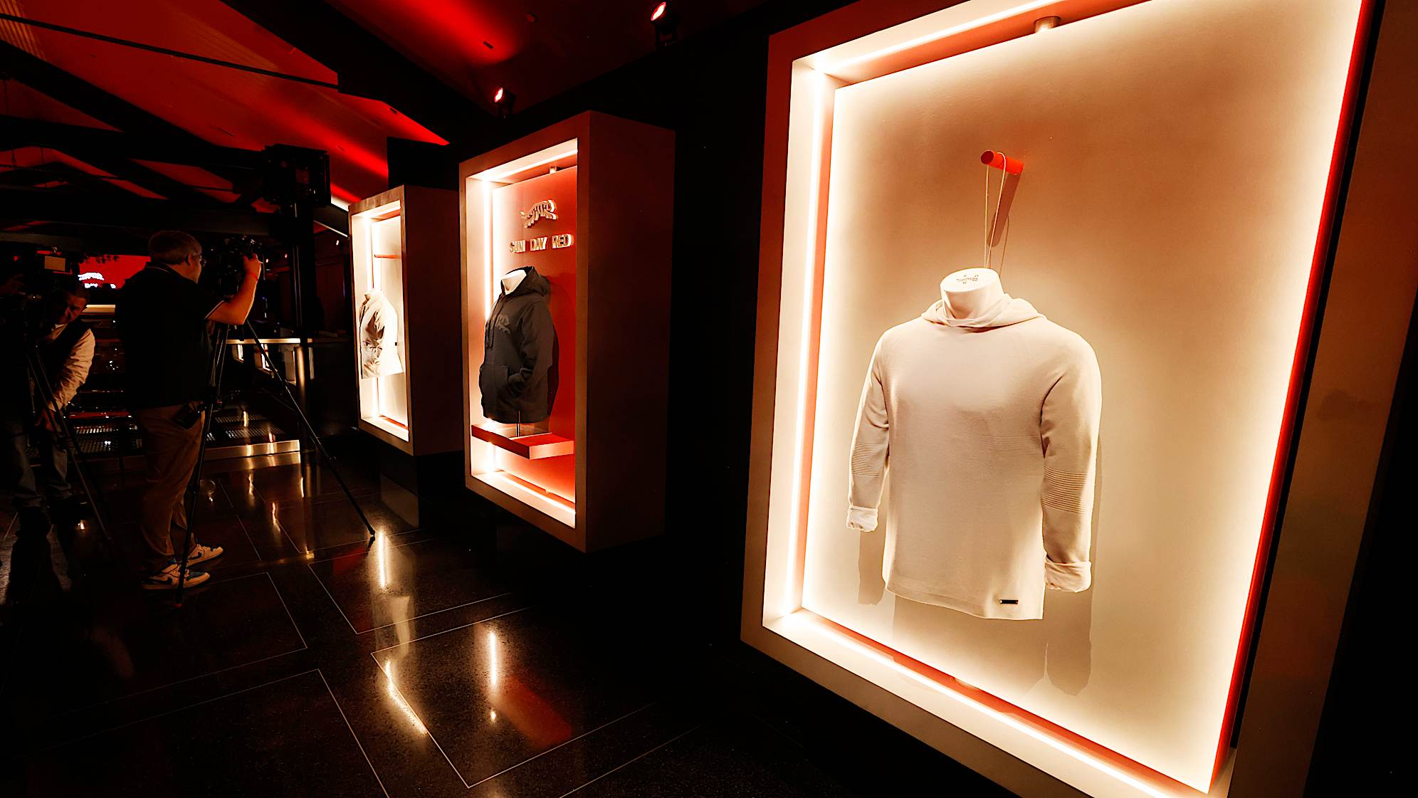 A look at the “Sun Day Red” clothing line launched by Tiger Woods. (Kevork Djansezian/Getty Images)