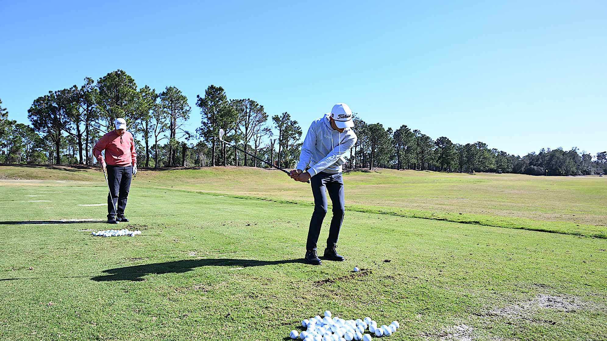 Behind the scenes with Jeff Klauk (left) and Raul Pereda at The Palencia Club in Saint Augustine, Florida. (Jennifer Perez/PGA TOUR)