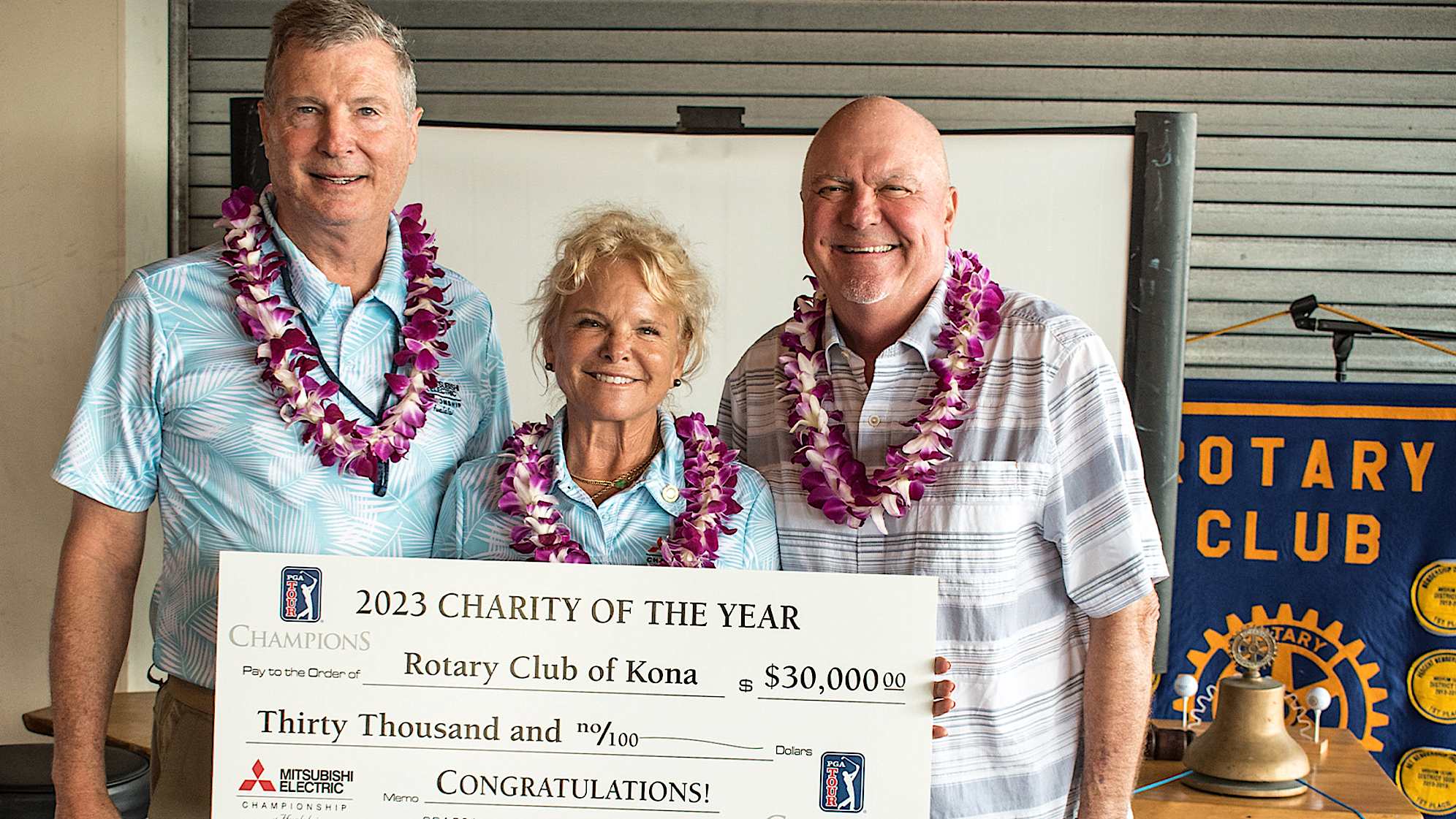 From left to right: Rotary Club of Kona volunteer co-chairs Larry Webb, Kris Hazard and Tournament Director Kelly Fliear (Credit Ilana Maxwell)