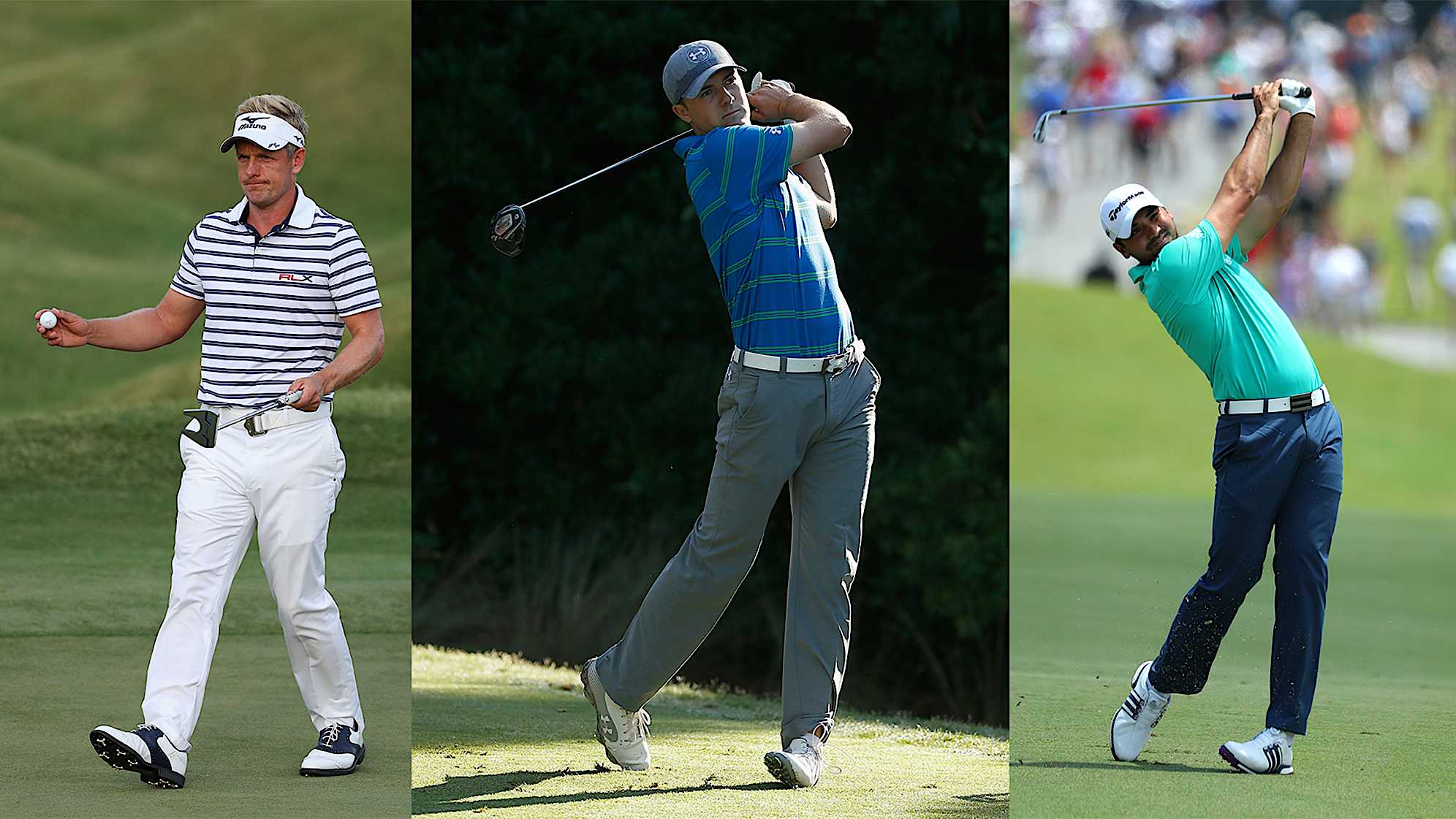 From left to right, Luke Donald, Jordan Spieth and Jason Day at past editions of THE PLAYERS Championship. (Getty Images)