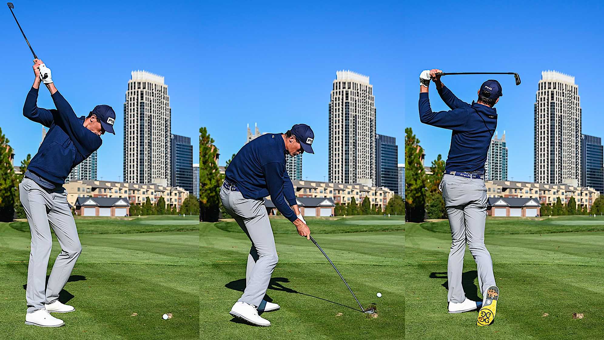 ATLANTA, GEORGIA - NOVEMBER 02:  Christo Lamprecht of South Africa hits a shot on the par 3 course at the Georgia Institute of Technology Golf Practice Facility during a PGA TOUR University shoot on November 2, 2023 in Atlanta, Georgia. (Photo by Keyur Khamar/PGA TOUR)