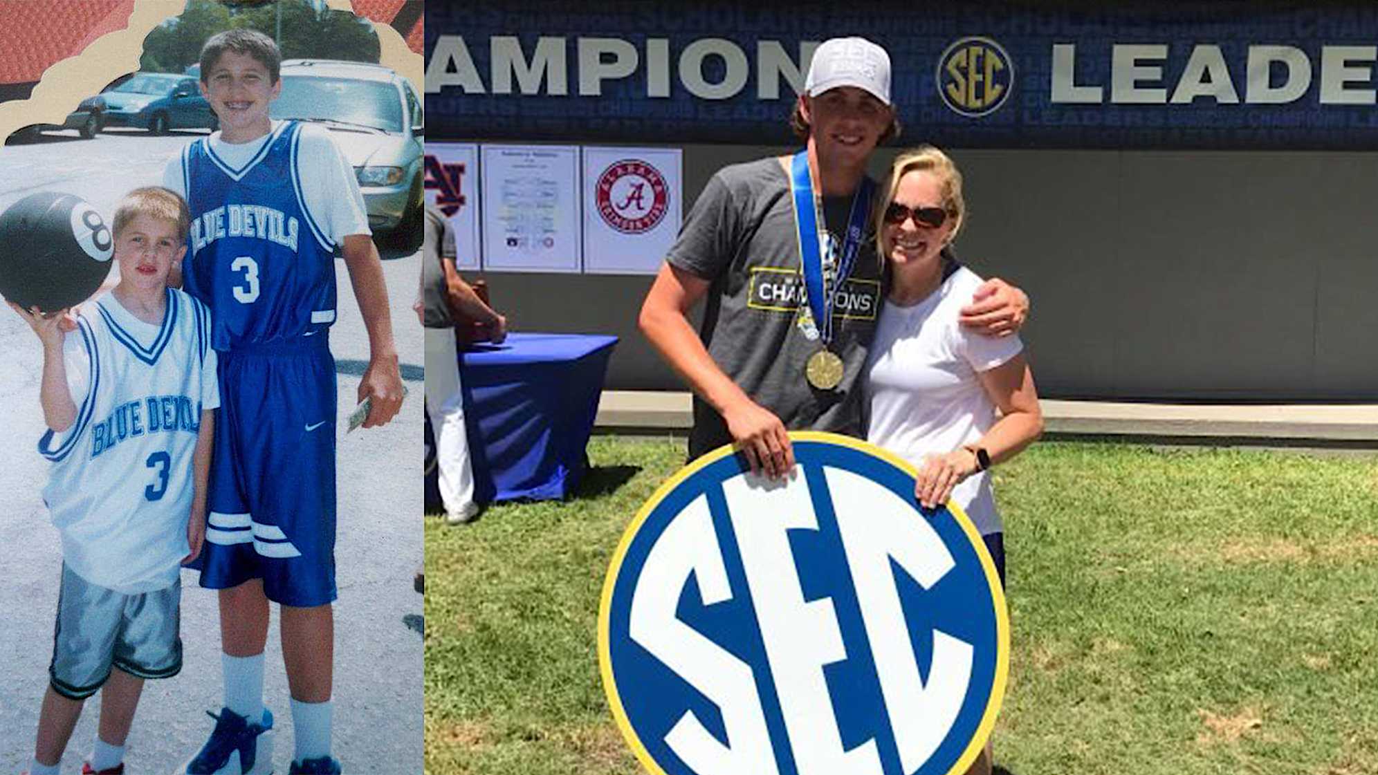 On the left, Trace Crowe with his brother Ty. On the right, Trace Crowe with his sister Gretchen. (Courtesy Crowe family)