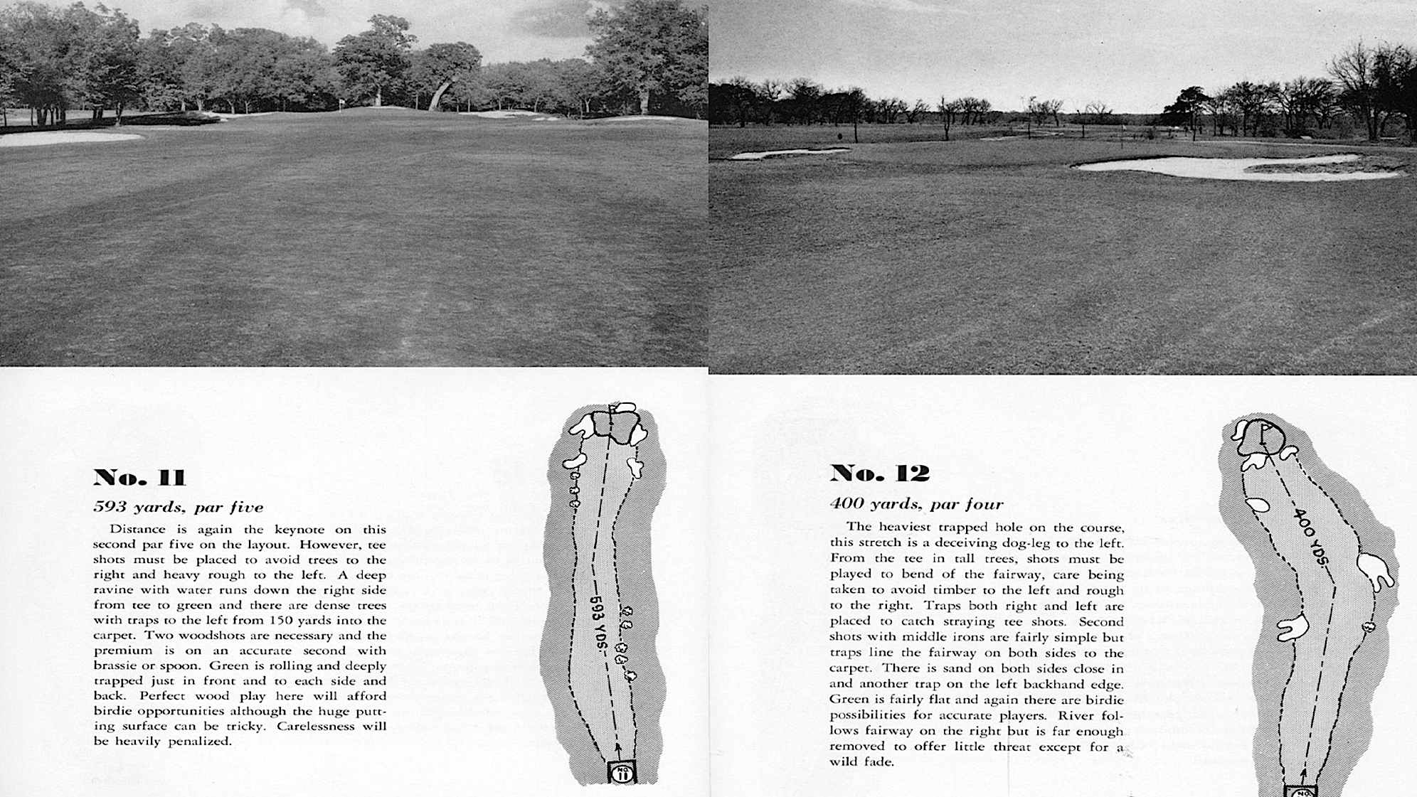 Holes 11 and 12 in the program from the 1941 U.S. Open at Colonial. (Credit Colonial Country Club)