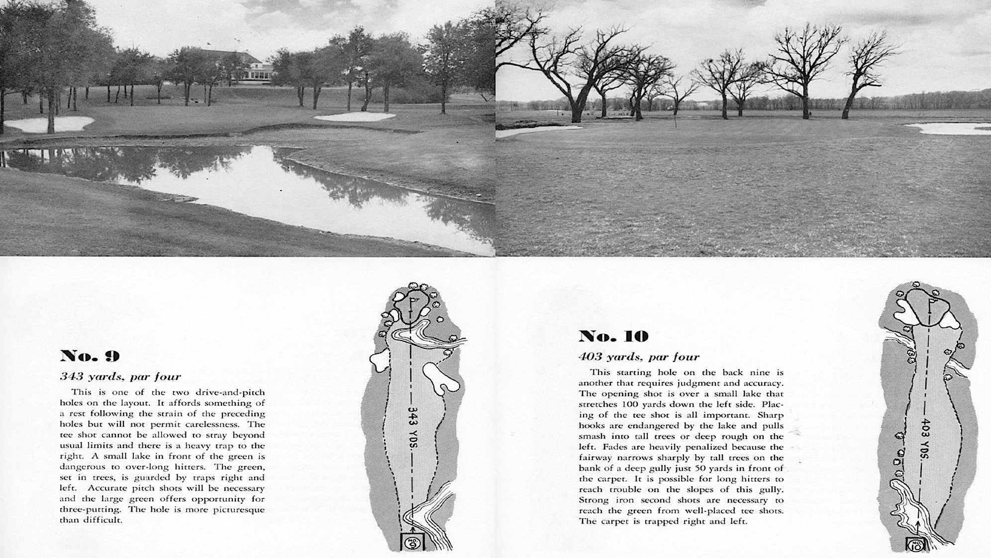Holes 9 and 10 in the program from the 1941 U.S. Open at Colonial. (Credit Colonial Country Club)