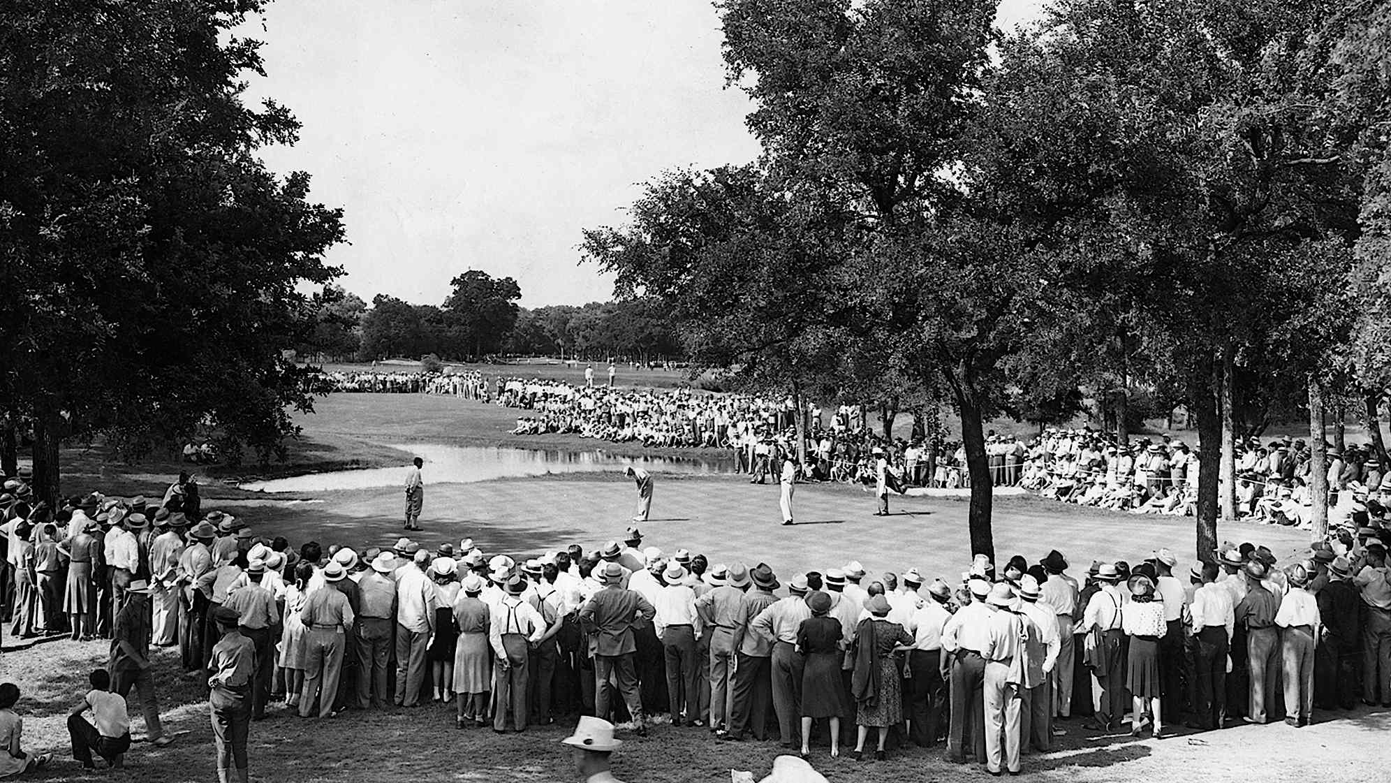 A view of the ninth hole during the 1941 U.S. Open at Colonial Country Club, Fort Worth, Texas. (Courtesy USGA Museum)