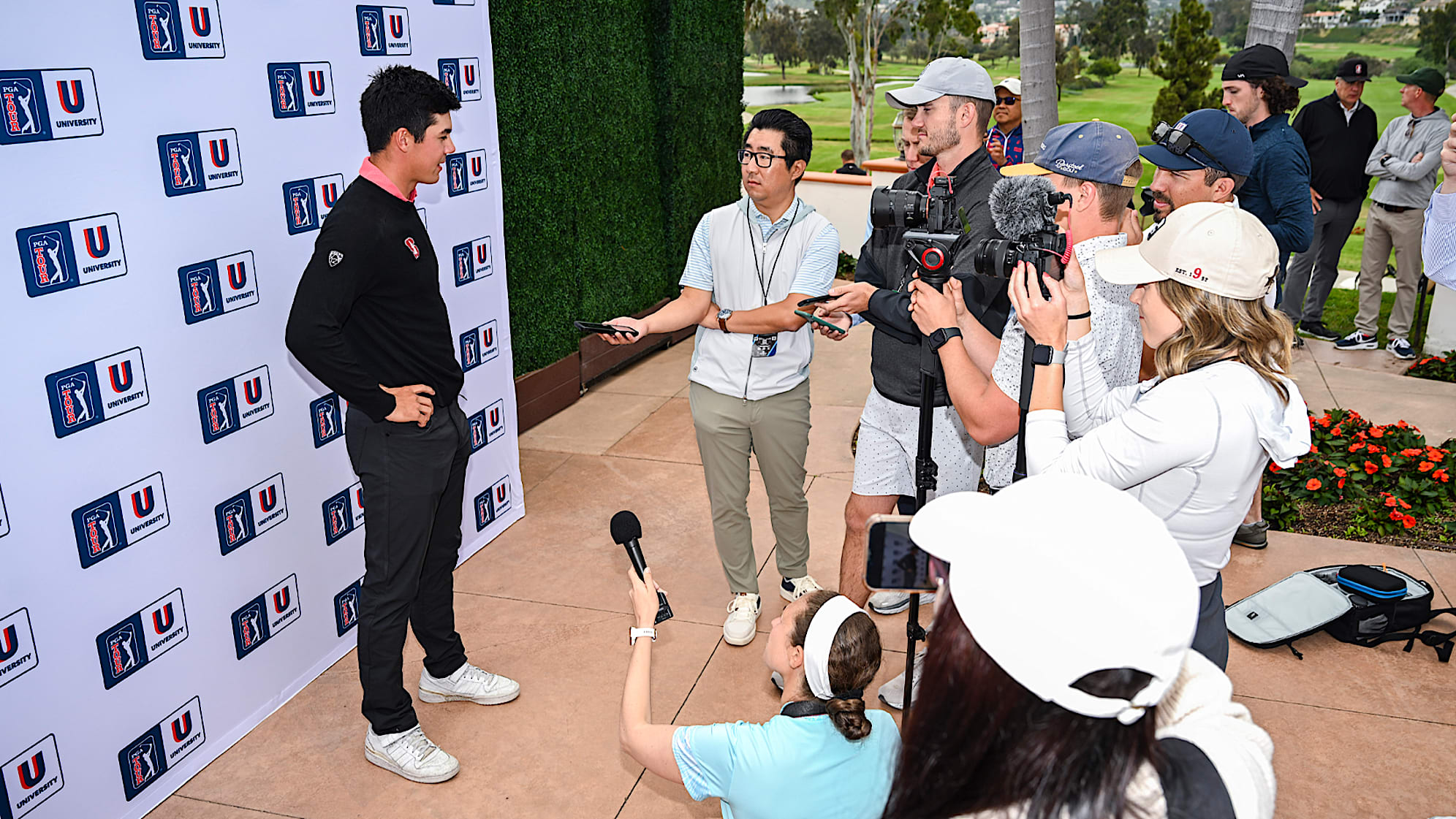 Michael Thorbjornsen speaks to media after receiving his 2024 PGA TOUR membership card. (Keyur Khamar/PGA TOUR)