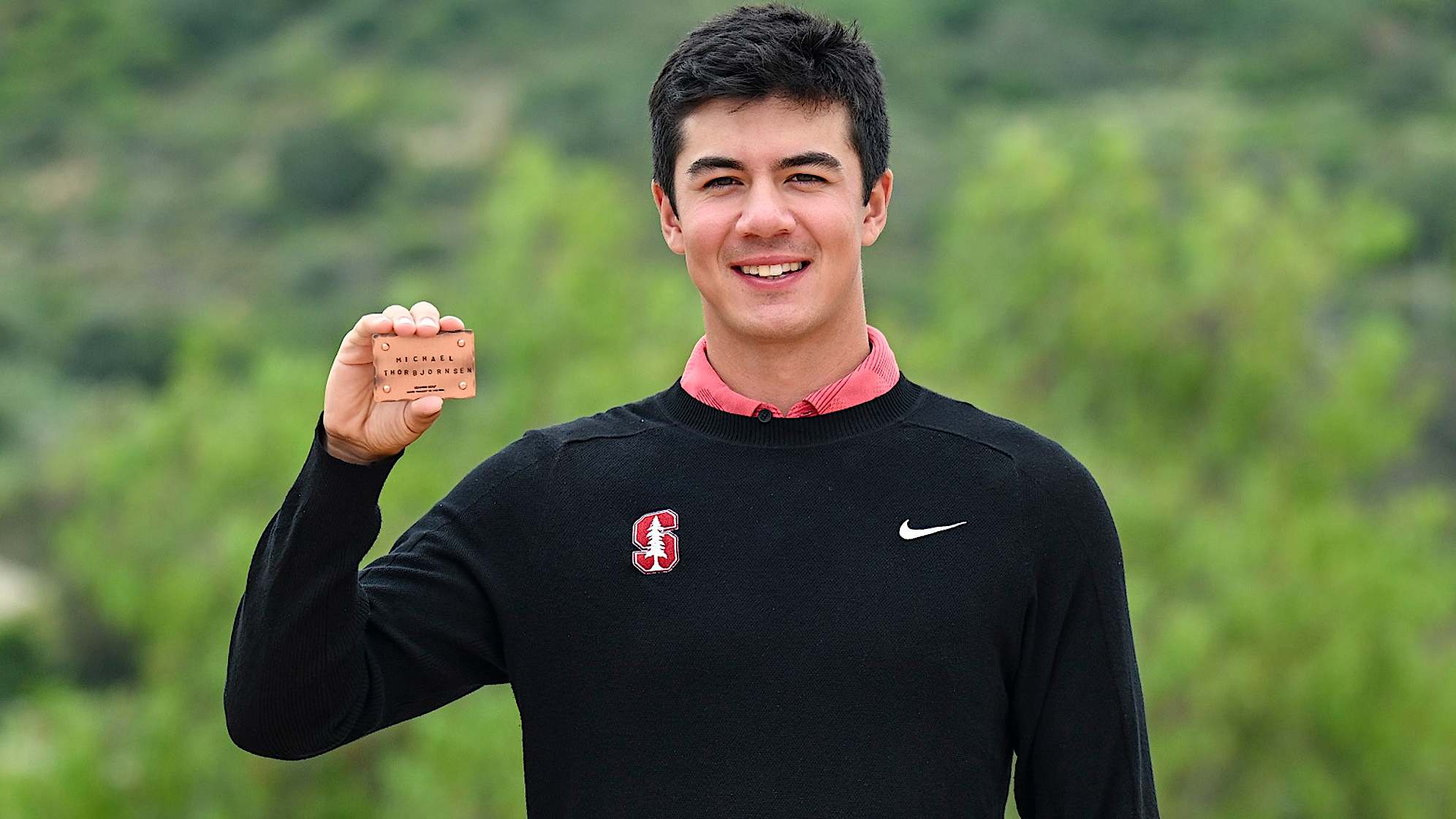 Michael Thorbjornsen after receiving his 2024 PGA TOUR membership card. (Keyur Khamar/PGA TOUR)