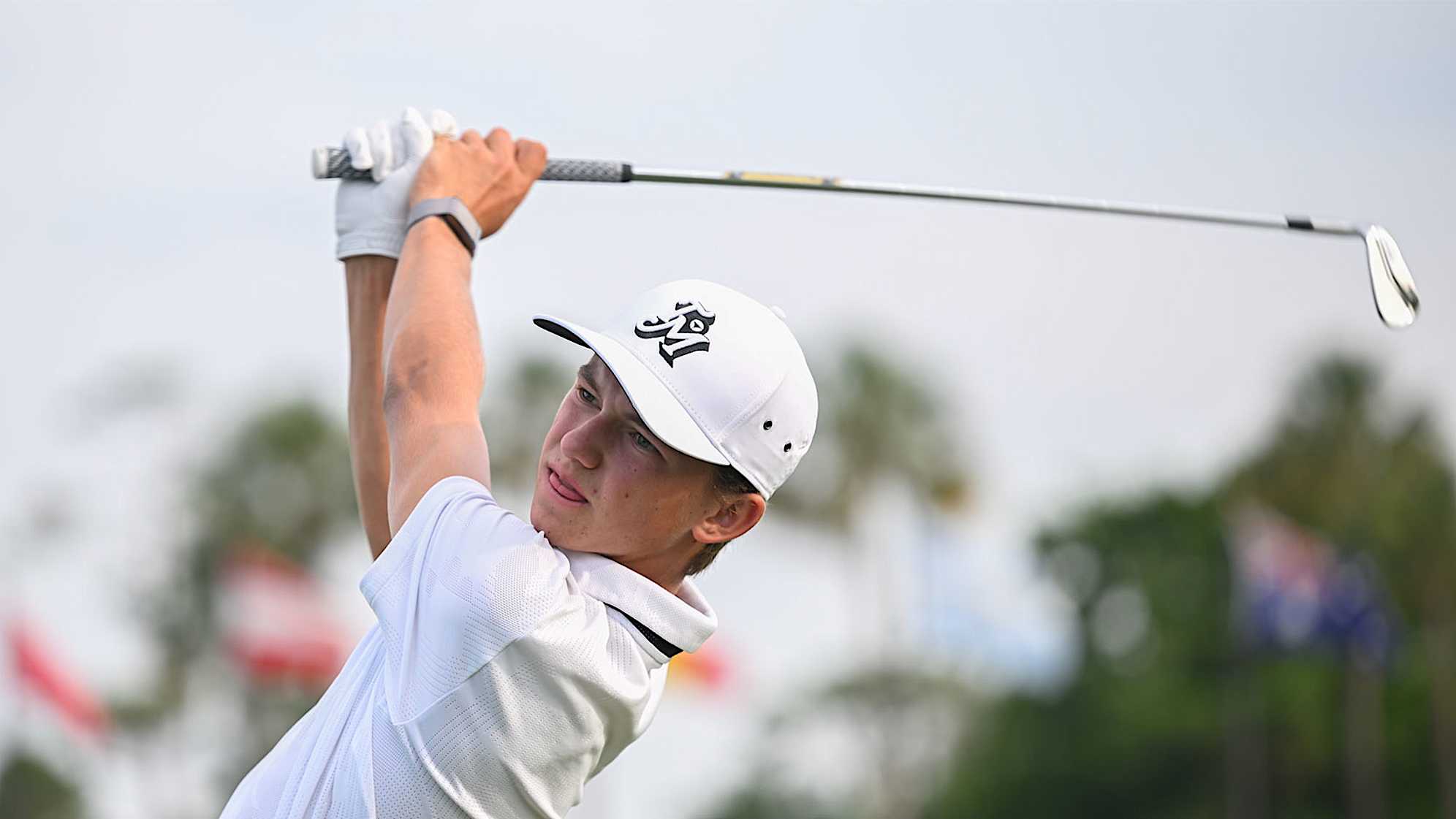 Miles Russell practices on the driving range at THE PLAYERS Stadium Course at TPC Sawgrass on June 11, 2024, in Ponte Vedra Beach, Florida. (Ben Jared/PGA TOUR)