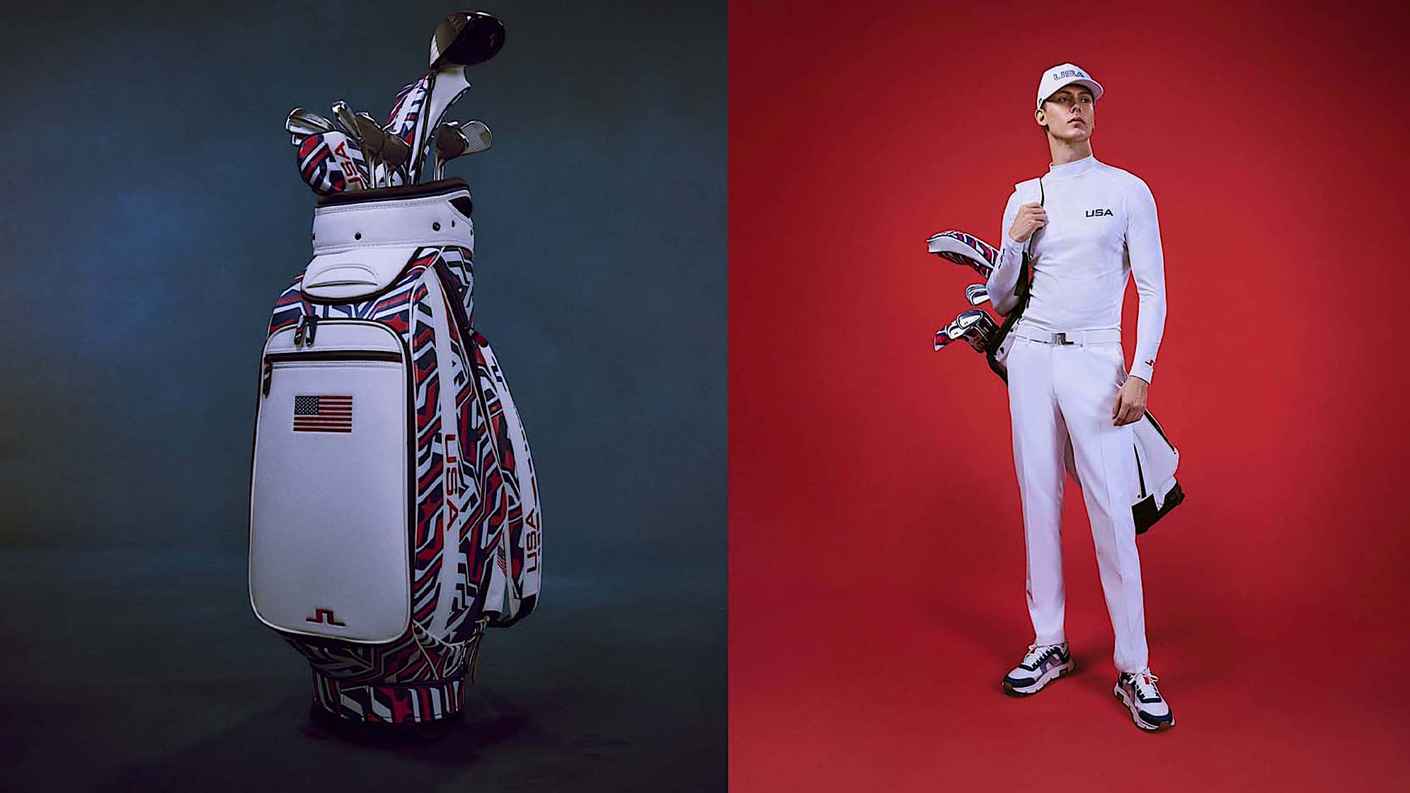 A closer look at the 2024 men's golf Olympic uniforms and bag. (Courtesy J.Lindeberg)