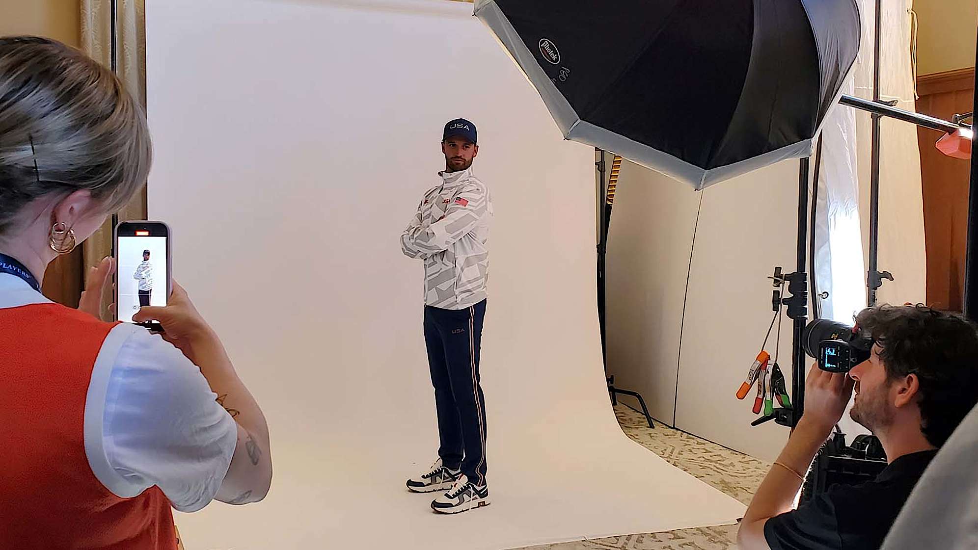 American golfer Wyndham Clark at a uniform fitting for the 2024 Olympic Games. (Stephanie Royer/PGA TOUR)