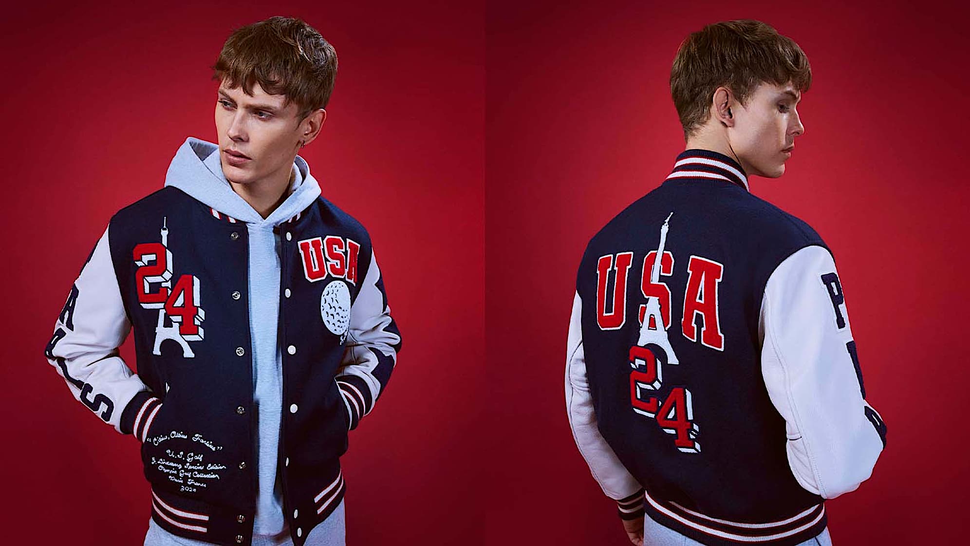 A closer look at the 2024 men's golf Olympic bomber jacket. (Courtesy J.Lindeberg)